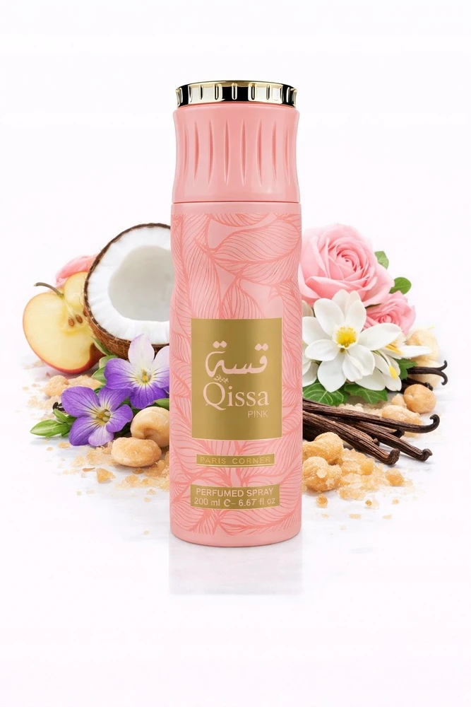 Qissa Pink purškiamas dezodorantas su gėlių ir vaisių dekoru