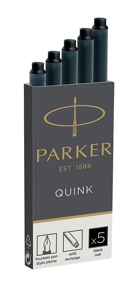 Rašalo kapsulės Parker, ilgos, juodos (5 vnt.)