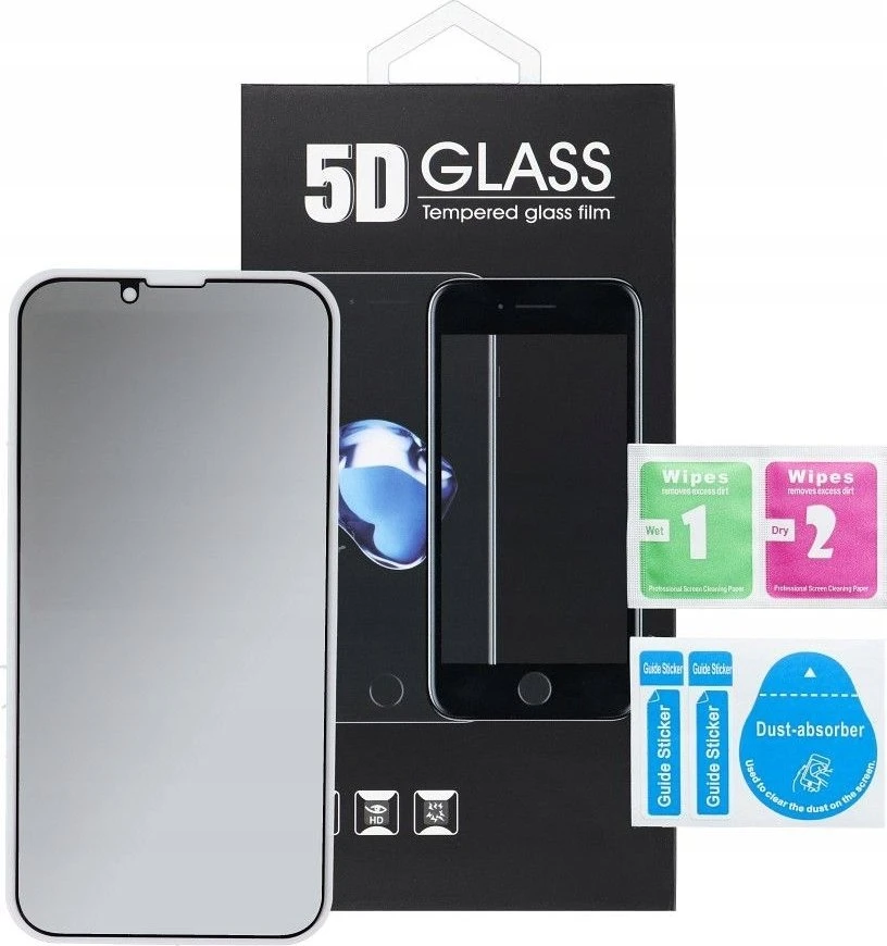 OEM 5D visiškai klijuojamas grūdintas stiklas - iPhone 15 Pro (privatumo) juodas