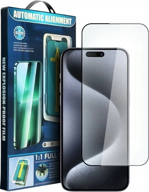 Oem 5D Full Glue Apsauginis stiklas skirtas Apple iPhone 16 Plus juodas + aplikatorius