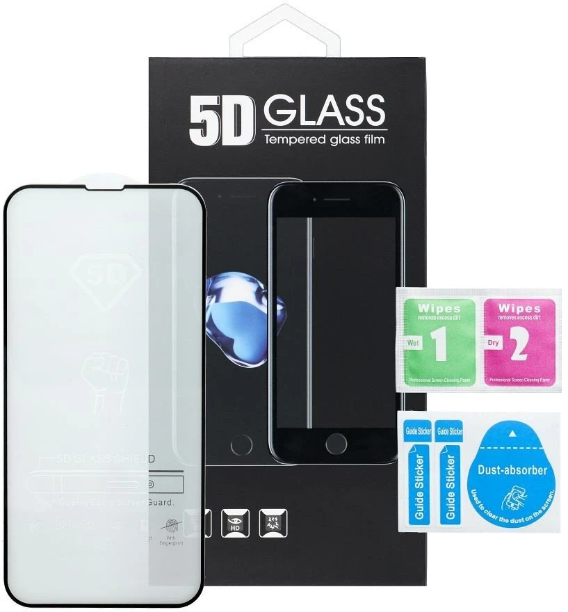 OEM 5D visiškai klijuojamas grūdintas stiklas - iPhone 15 / 16 juodas