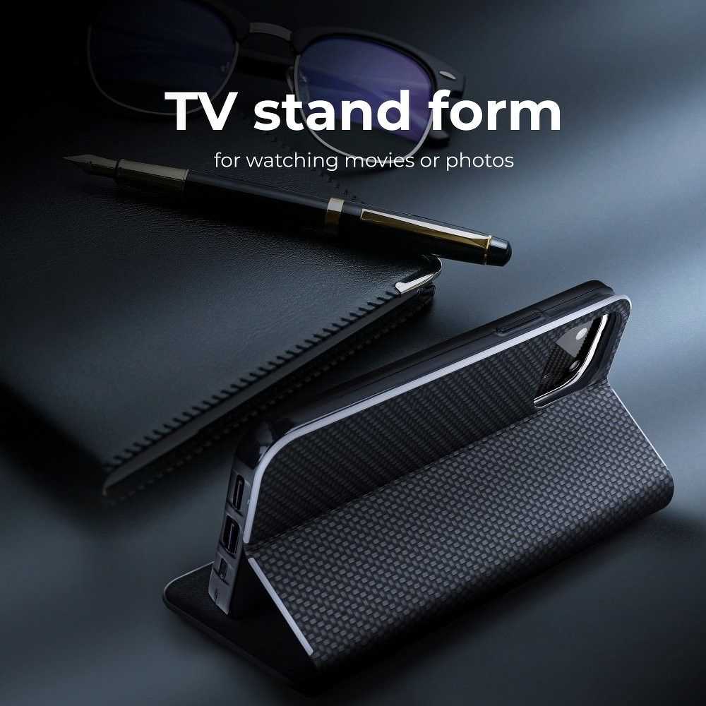 Dėklas Oem LUNA Book Carbon skirtas Samsung Galaxy A40 juodos spalvos