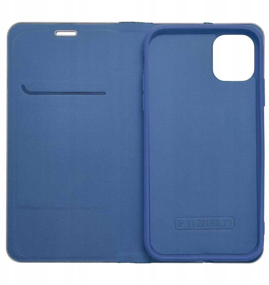OEM atverčiamas dėklas iPhone 16e (SE 4 2025) Luna Book Carbon mėlynas