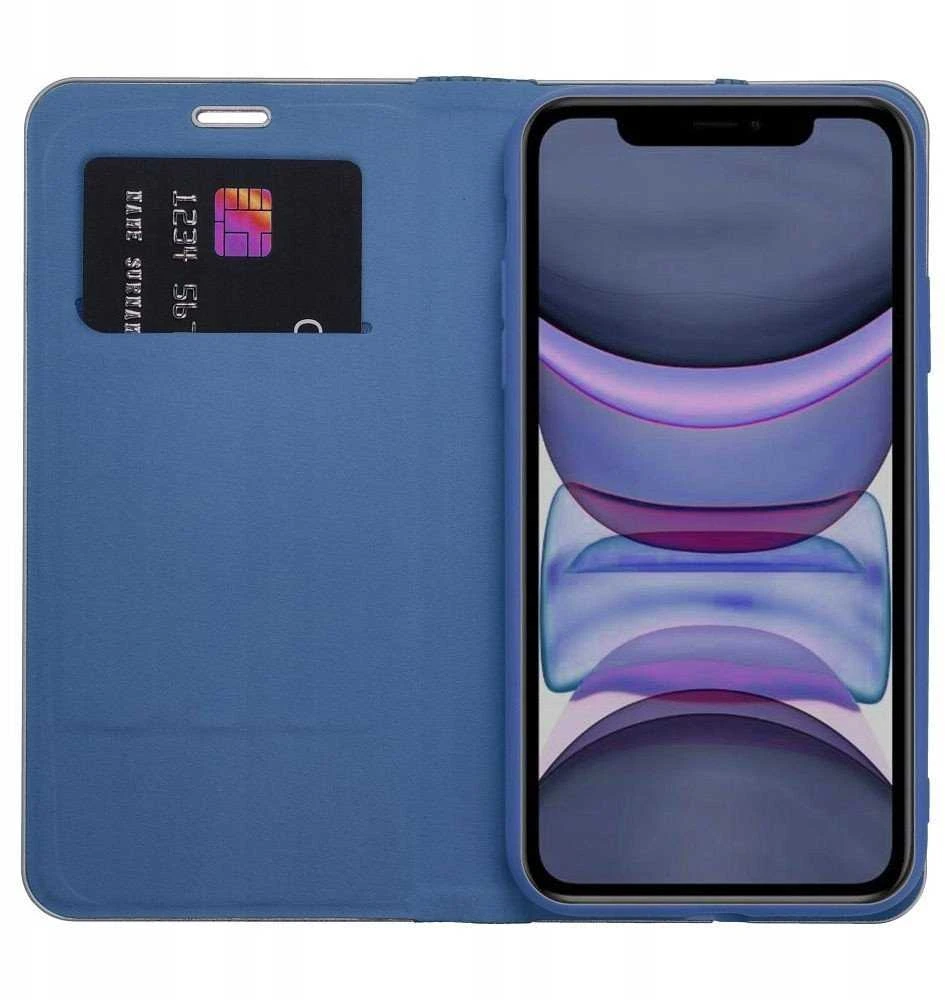 OEM atverčiamas dėklas iPhone 16e (SE 4 2025) Luna Book Carbon mėlynas