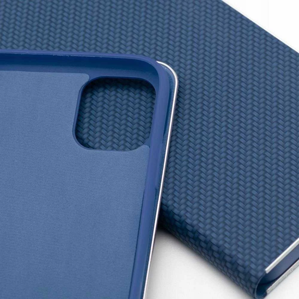 OEM atverčiamas dėklas iPhone 16e (SE 4 2025) Luna Book Carbon mėlynas