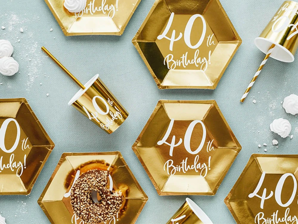 Party Deco Popierinės lėkštutės auksinės "40 gimtadienis" 6vnt