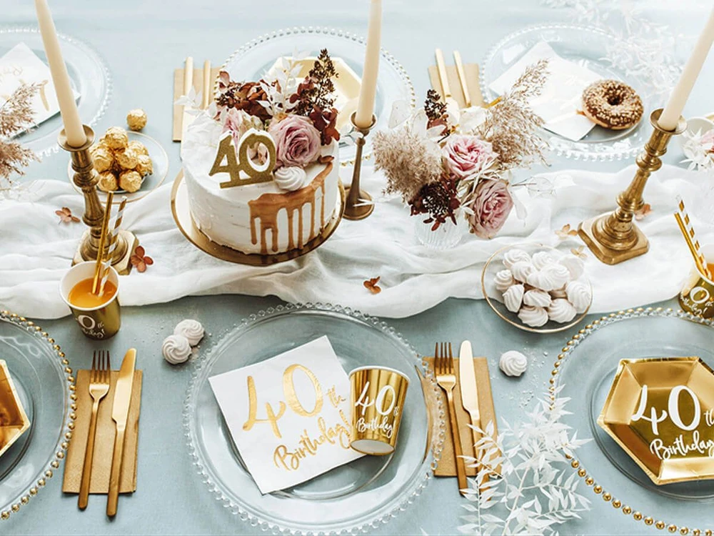 Party Deco Popierinės lėkštutės auksinės "40 gimtadienis" 6vnt