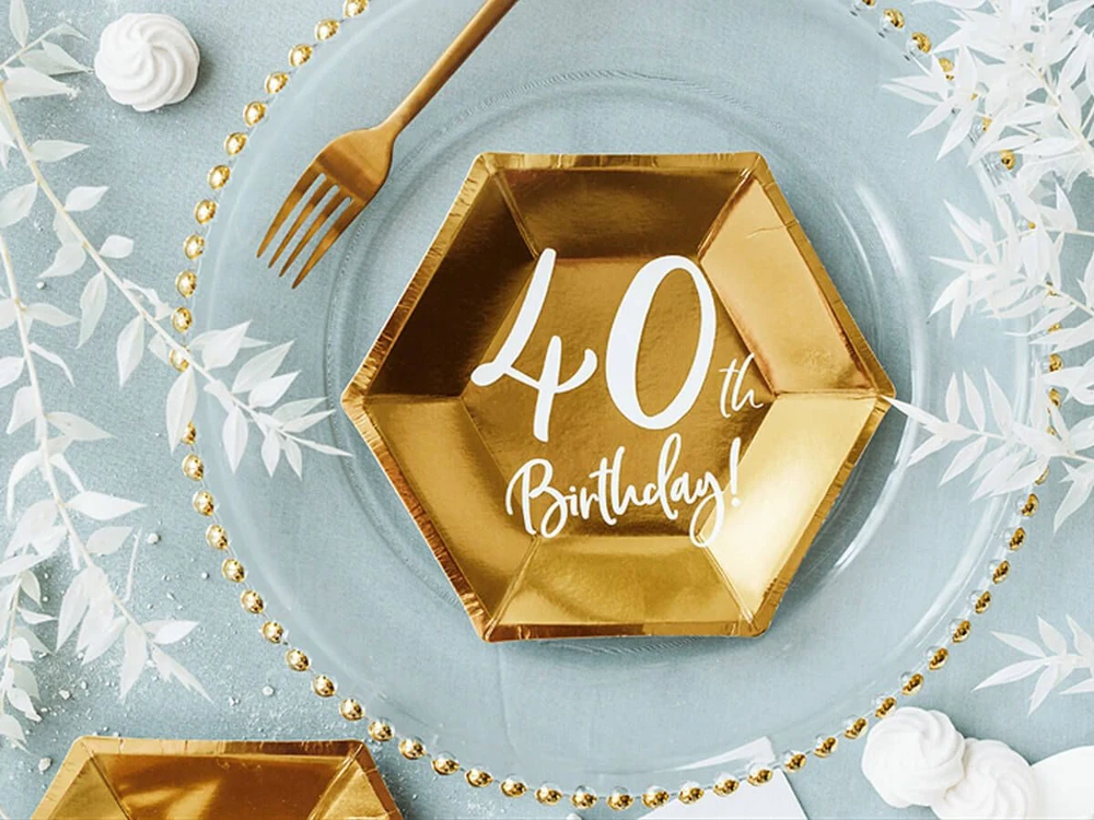 Party Deco Popierinės lėkštutės auksinės "40 gimtadienis" 6vnt