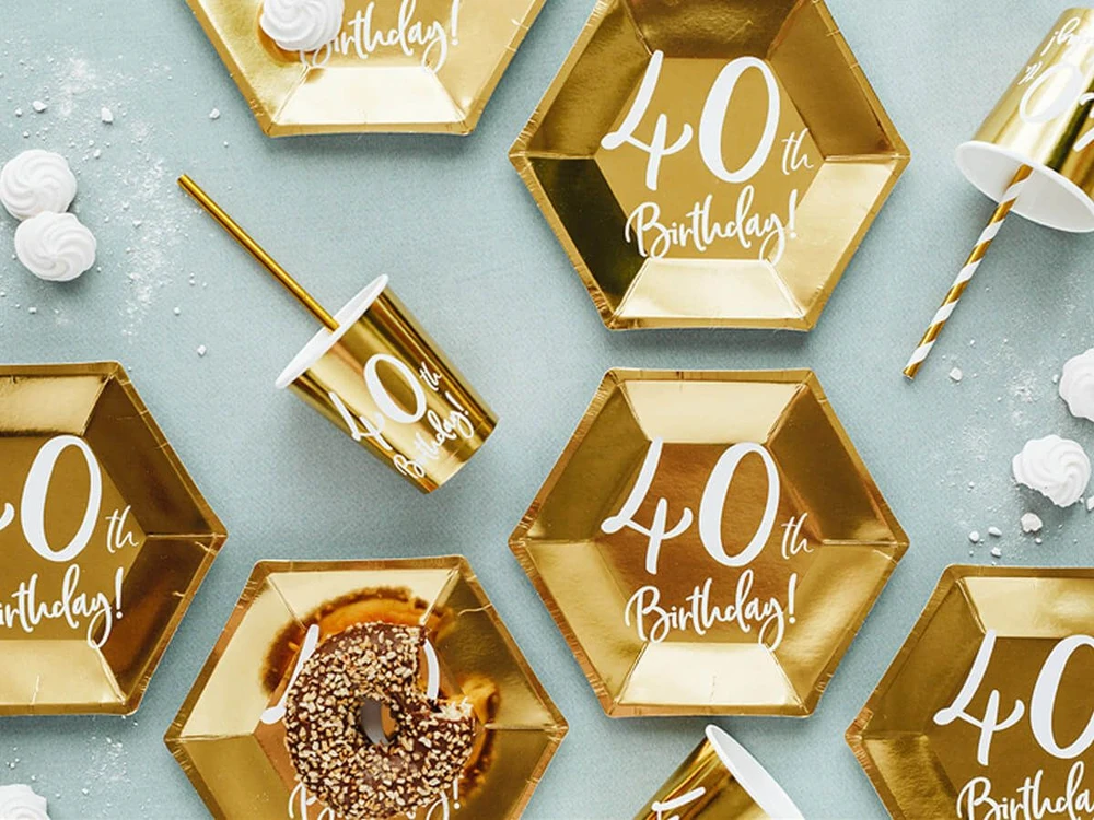 Party Deco Popierinės lėkštutės auksinės "40 gimtadienis" 6vnt