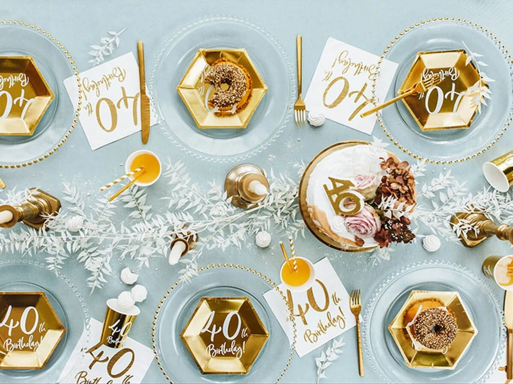 Party Deco Popierinės lėkštutės auksinės "40 gimtadienis" 6vnt