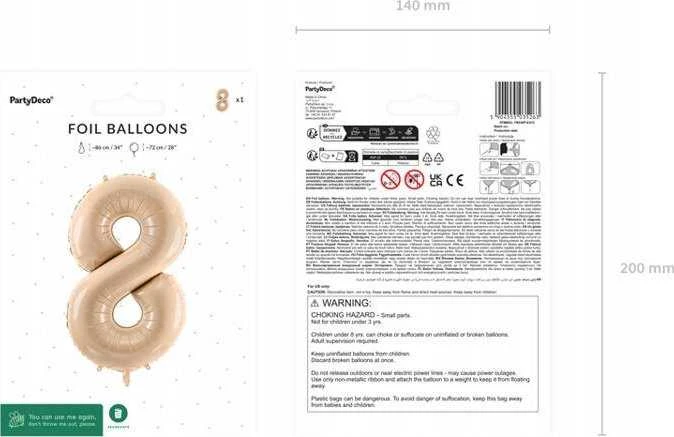 Party Deco Balionas folinis skaičius 8 gelsvas matinis 72cm