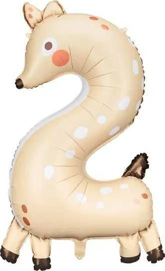 PartyDeco Folinis balionas "2" Stirniukas, 65x102 cm