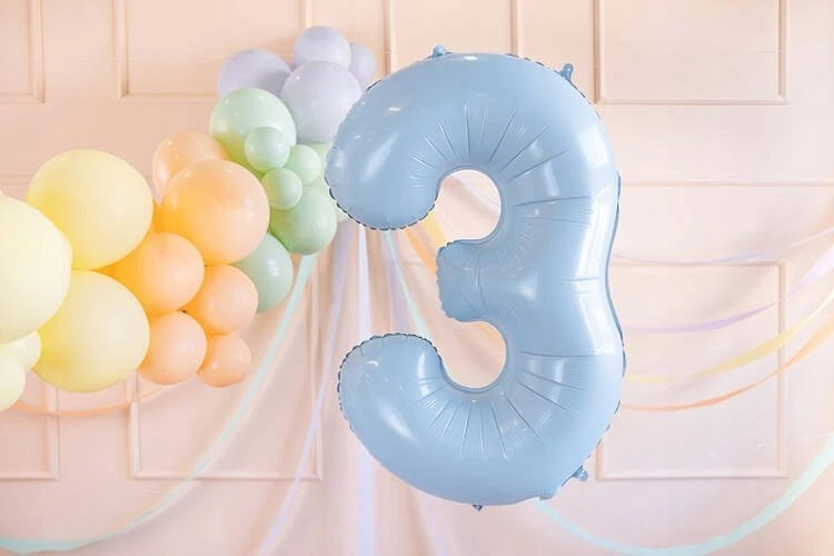 Party Deco Balionas folinis skaičius 3 melsvas 72cm