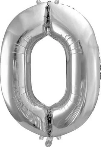 PartyDeco Balionas folinis skaičius 0 sidabrinis 86cm