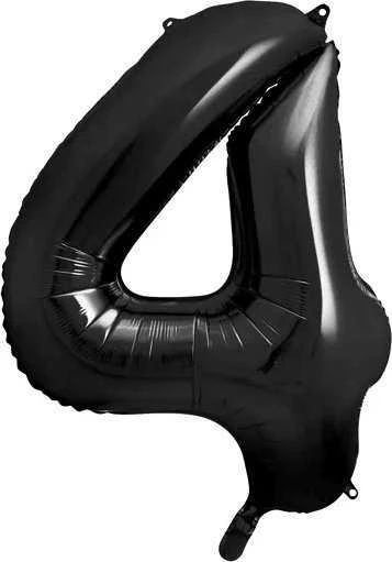 PartyDeco Folinis balionas "4" juodas, 86 cm