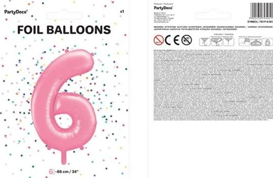 Party Deco PartyDeco Folinis balionas "6" rožinis, 86 cm