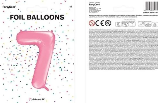Party Deco PartyDeco Folinis balionas "7" rožinis, 86 cm