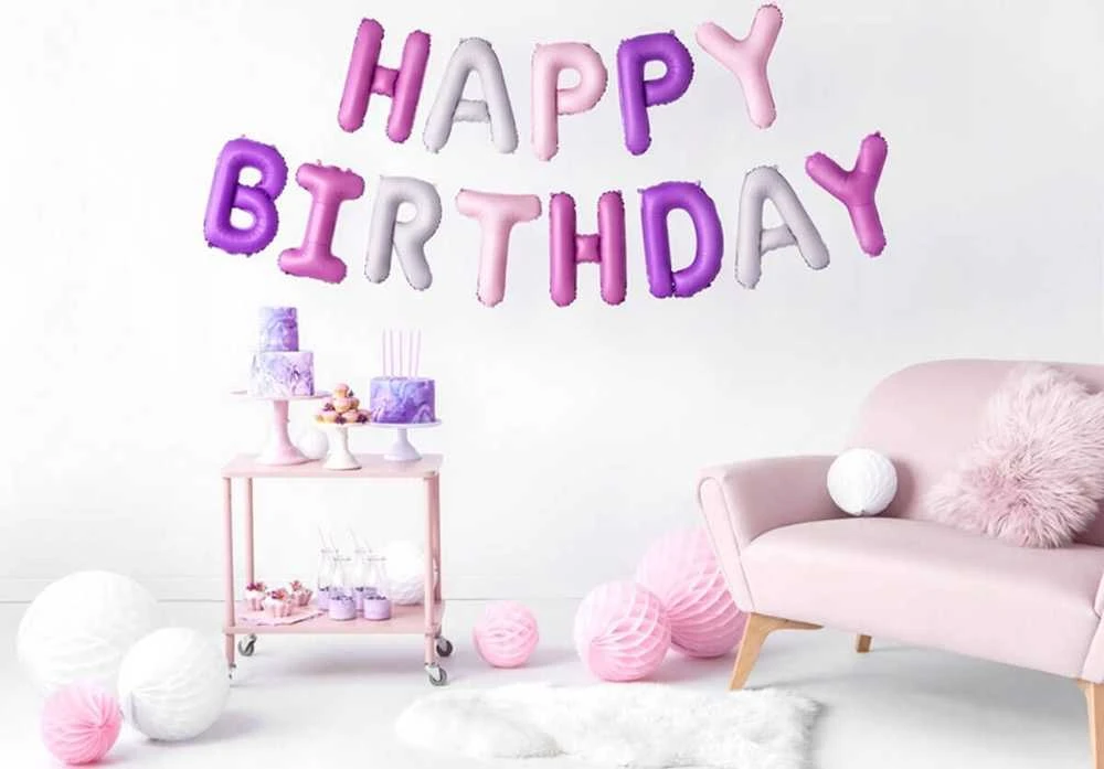 Party Deco PartyDeco Foliniai balionai "HAPPY BIRTHDAY" , violetiniai 35cm