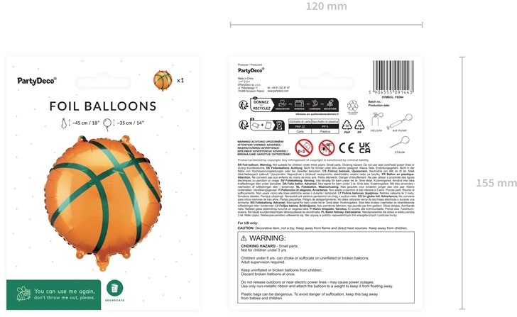 Party Deco PartyDeco Balloon fol.Kamuolys su krepšelio mišiniu 91443
