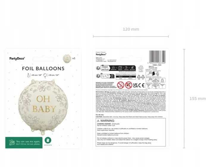 Party Deco PartyDeco Folinis balionas „Oh Baby“ 35x35 mišrus FB284 86340