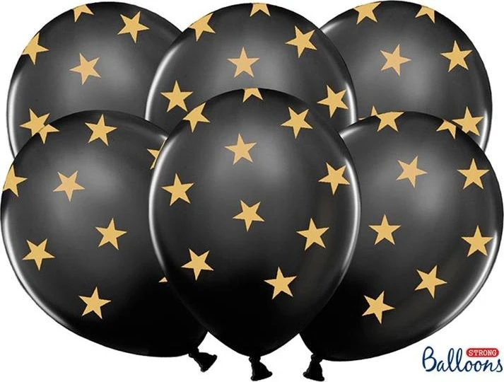 PartyDeco Juodi balionai su žvaigždutėmis 6 vnt