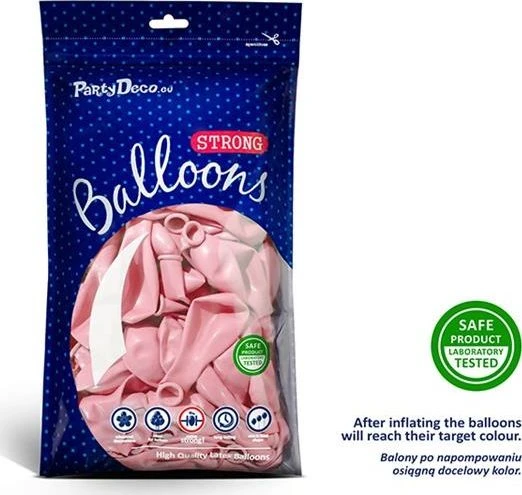 PartyDeco Stiprūs balionai Šviesiai rausvi 30 cm, 50vnt