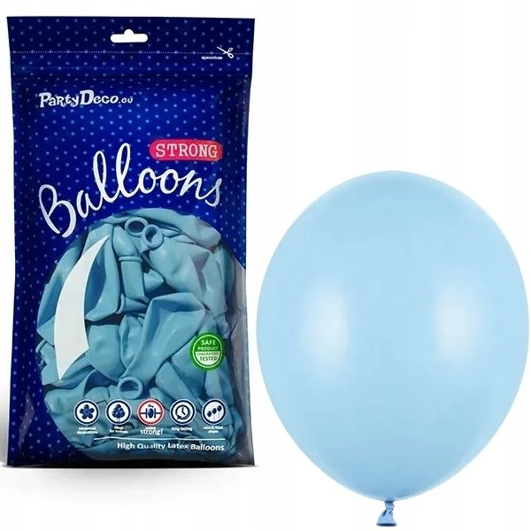 PartyDeco Stiprūs balionai melsvi "Baby Boy" 30 cm, 50vnt