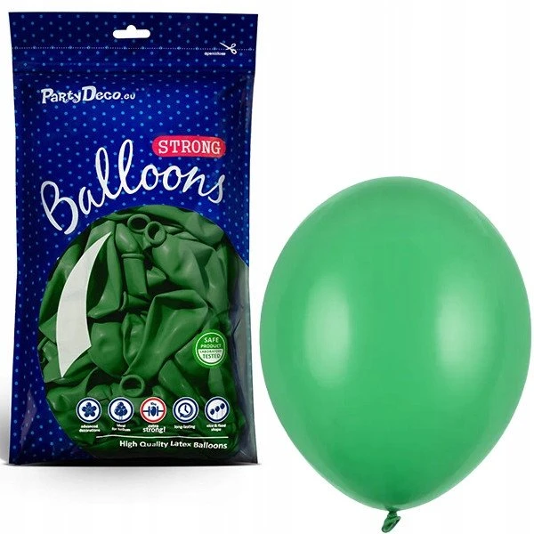 PartyDeco Stiprūs balionai Smaragdo žali 30 cm, 50vnt