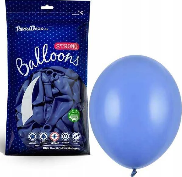 PartyDeco Stiprūs balionai Ryškiai mėlyni 30 cm, 50vnt