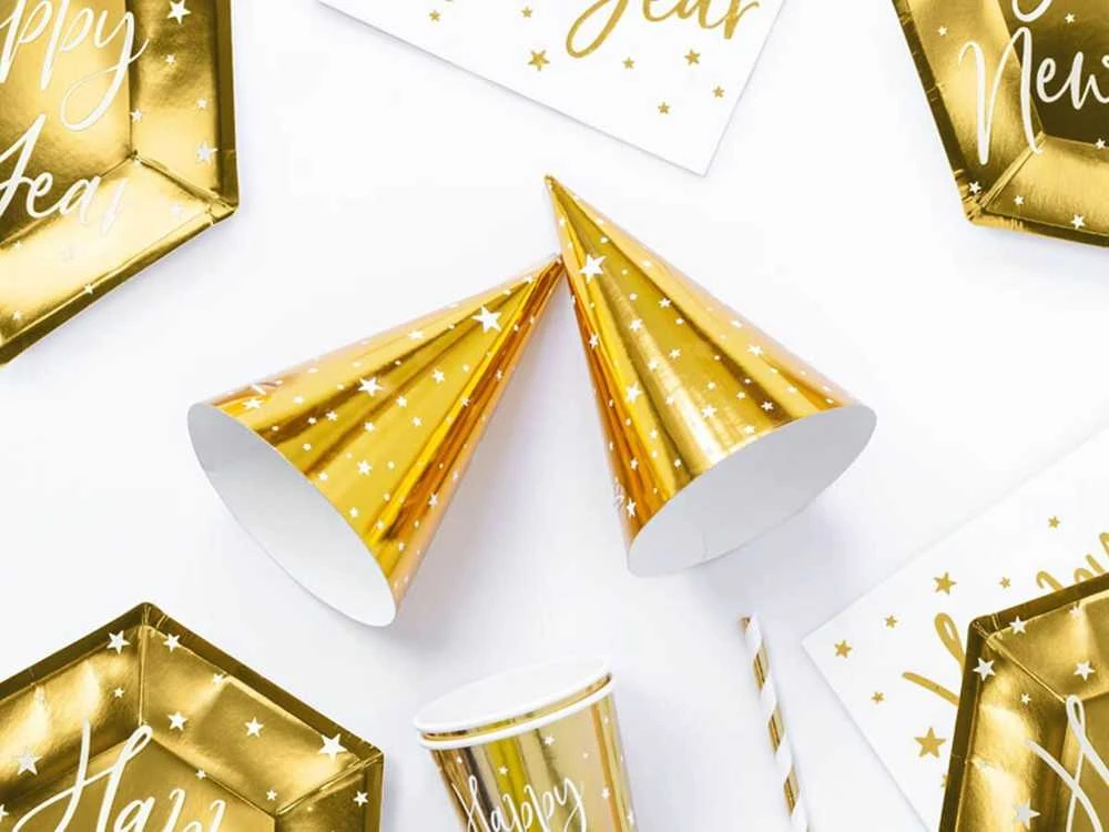 Party Deco PartyDeco Šventinės kepurėlės "Auksinės" 6vnt