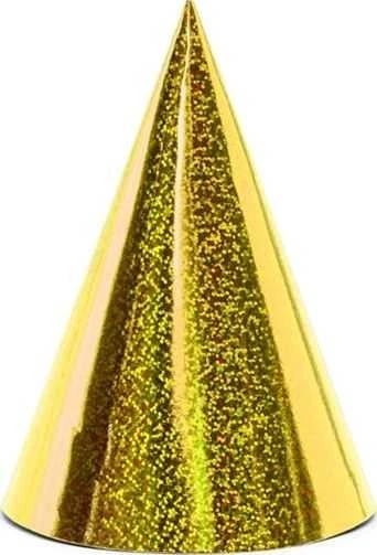Party Deco Gimtadienio kepuraitės auksinės blizgios 16cm 6 vnt