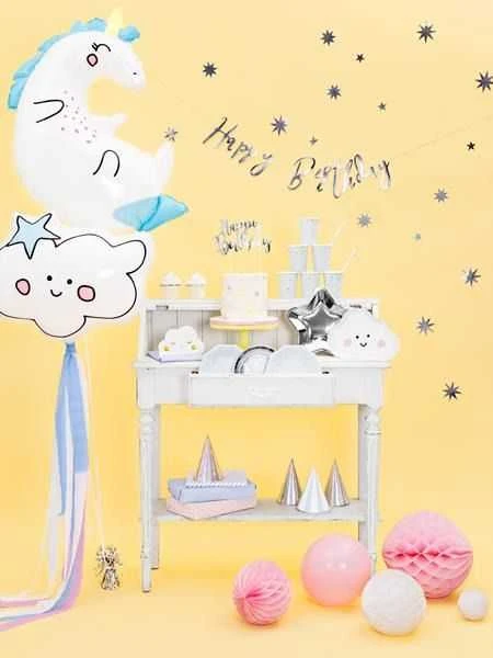 Party Deco Gimtadienio kepuraitės sidabrinės blizgios 16cm 6 vnt