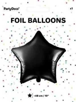 Party Deco PartyDeco Folinis balionas Žvaigždė, juoda 48 cm