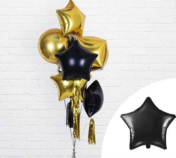 Party Deco PartyDeco Folinis balionas Žvaigždė, juoda 48 cm