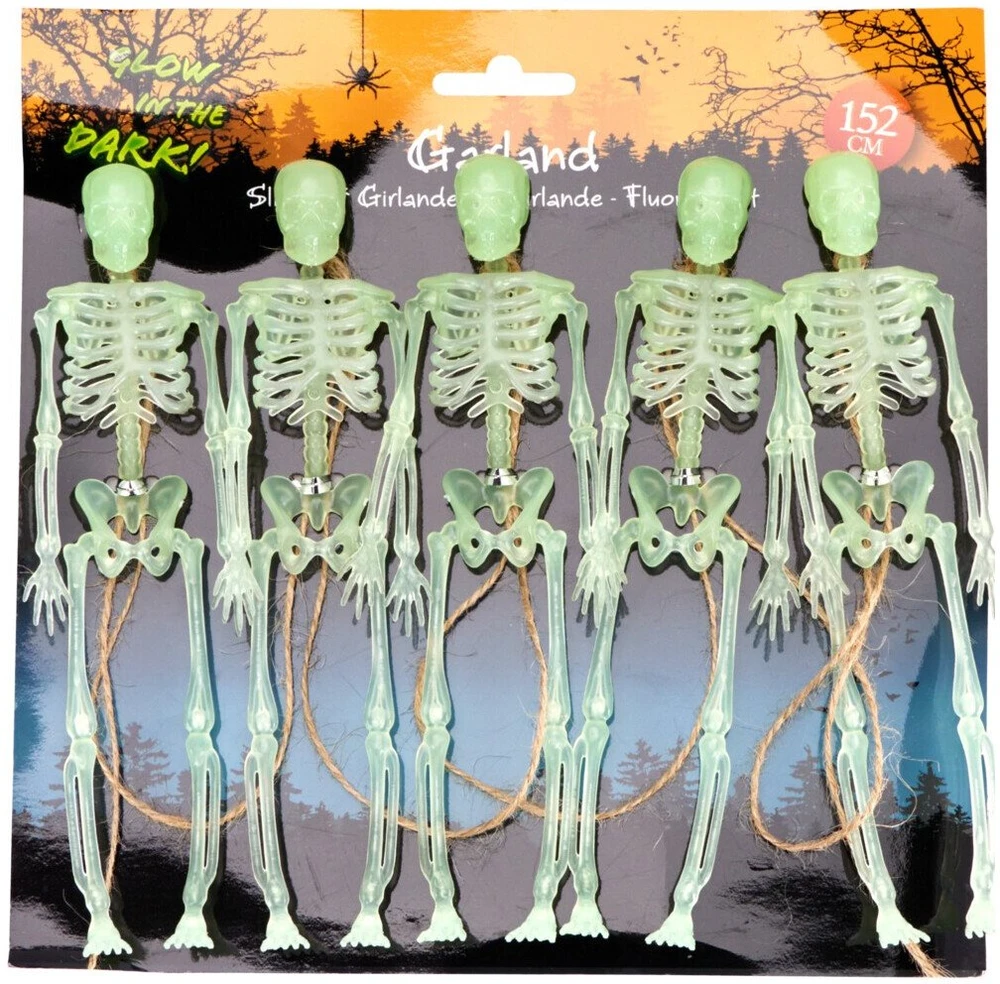 Party Deco Nežinomas GIRLIANDA SKELETAI FOSFORINĖ 152CM