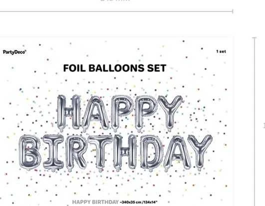 Party Deco PartyDeco Foliniai balionai "HAPPY BIRTHDAY" sidabriniai