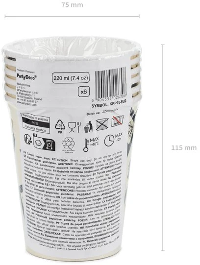 Party Deco Vienkartiniai puodeliai "Game" 220ml 6 vnt