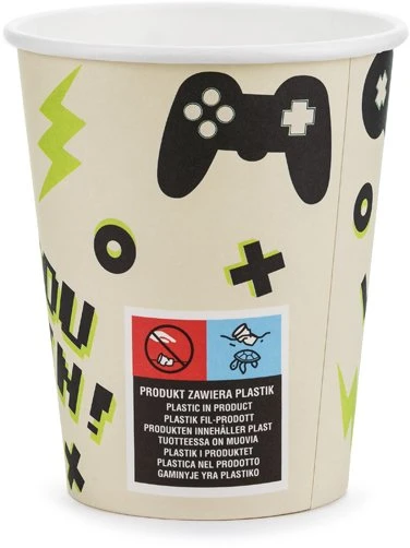 Party Deco Vienkartiniai puodeliai "Game" 220ml 6 vnt