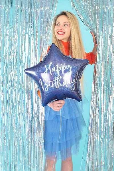 Party Deco PartyDeco Folinis balionas "Happy Birthday" 40cm mėlynas
