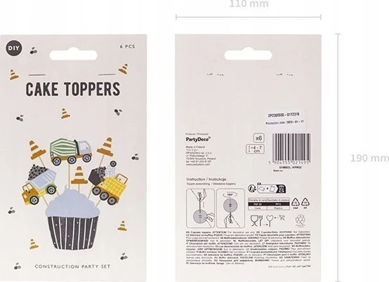 Party Deco Muffin dekoracijos Statybinės transporto priemonės 4-7cm 6vnt