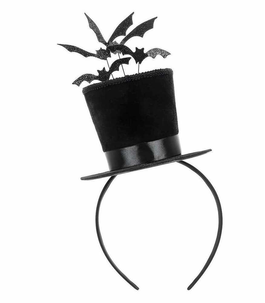 Party Deco Cilindro formos kepurė su šikšnosparniais 19x26cm juoda