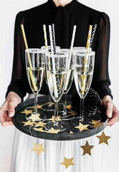 Party Deco Popieriniai šiaudeliai balta-auksinė