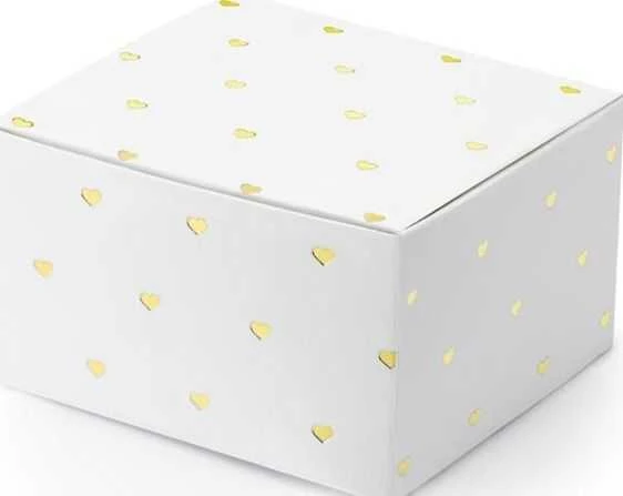 Party Deco Dovanų dėžutės baltos su širdelėmis 10 vnt 6*3,5*5,5cm