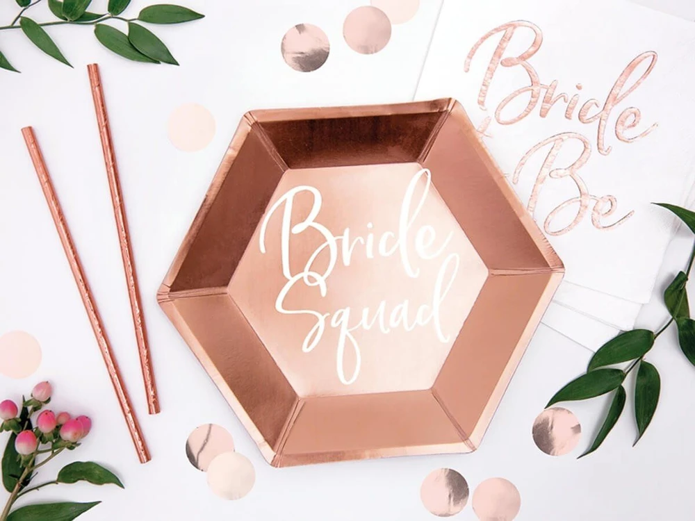 Party Deco Popierinės lėkštutės rausvos "Bride squad" 6 vnt