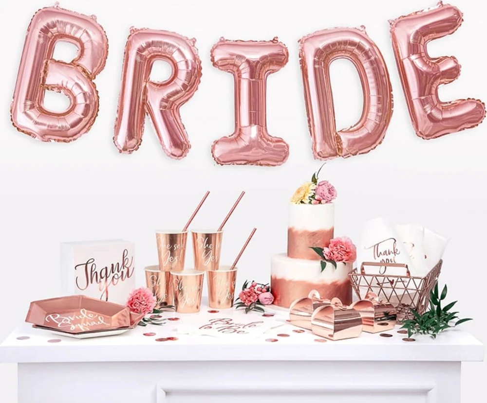 Party Deco Popierinės lėkštutės rausvos "Bride squad" 6 vnt