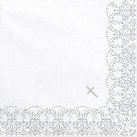 Party Deco PartyDeco servetėlės komunijai su ornamentu, 33x33cm, atlasinės