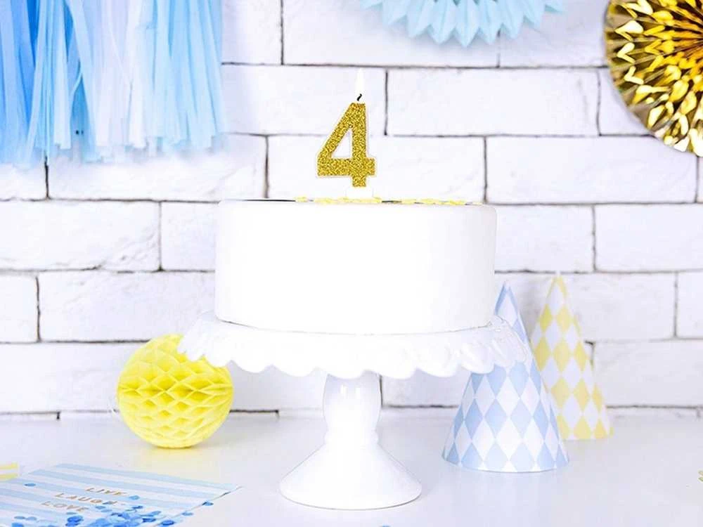 PartyDeco Gimtadienio žvakutė nr 4 auksinė blizganti 7cm