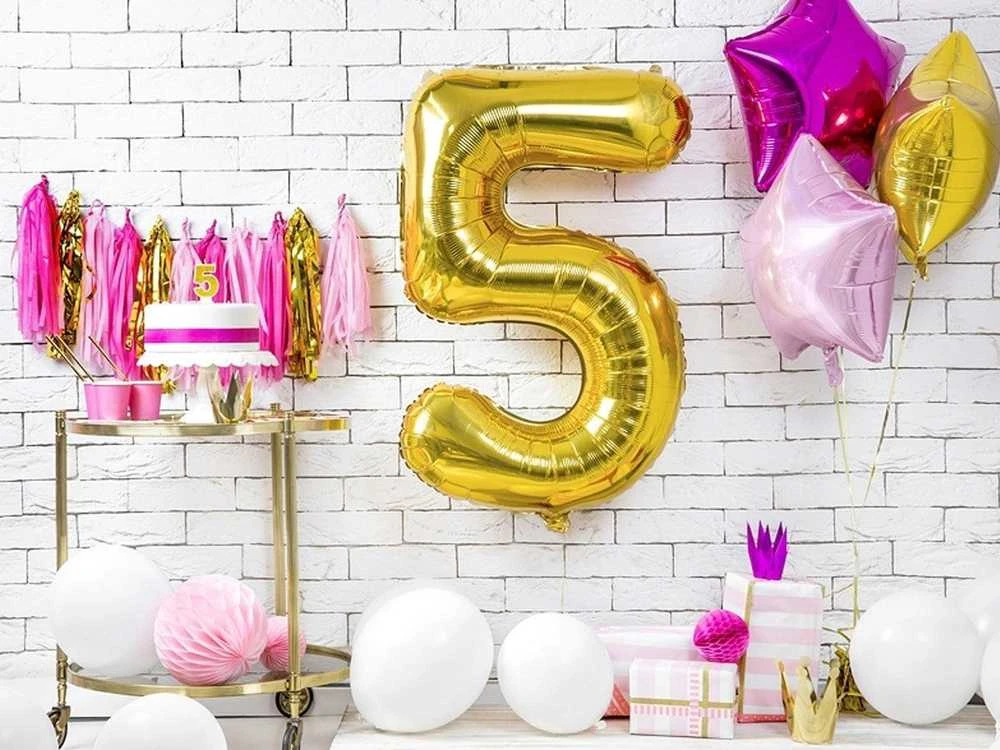 PartyDeco Gimtadienio žvakutė nr 5 auksinė blizganti 7cm