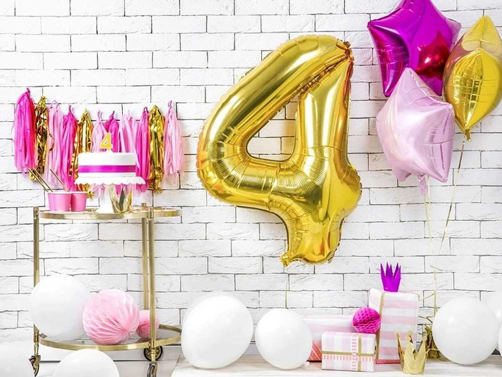 PartyDeco Gimtadienio žvakutė nr 4 auksinė blizganti 7cm