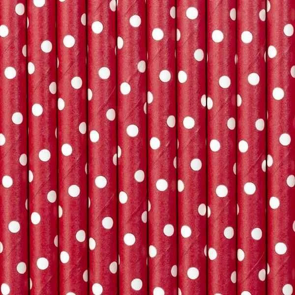 Party Deco Popieriniai šiaudeliai raudoni su taškiukais